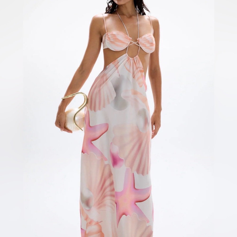 Elegant Pink and White Halter Dress